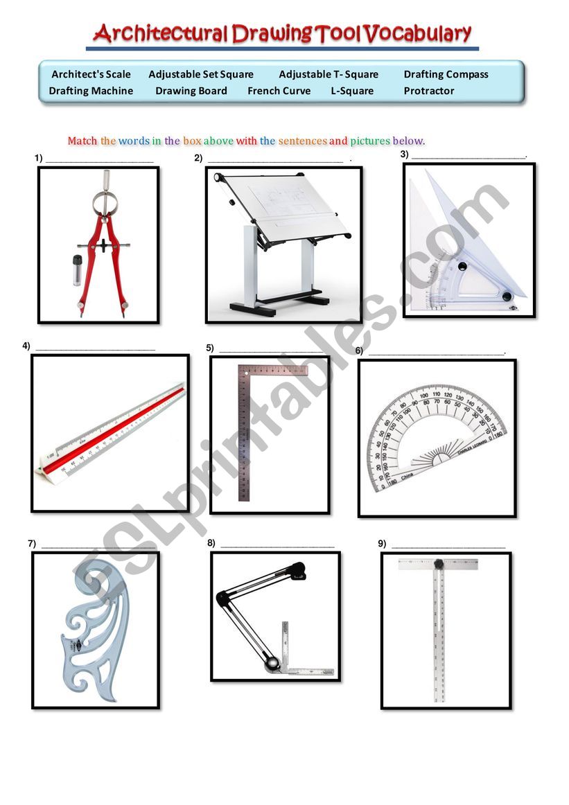 Architectural Drawing Tools worksheet