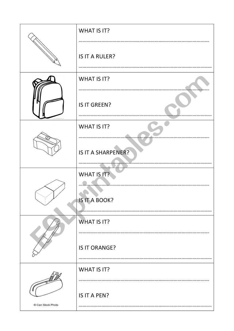 School objects worksheet