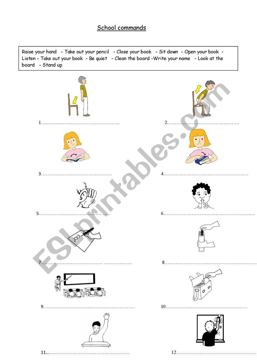 School Commands worksheet