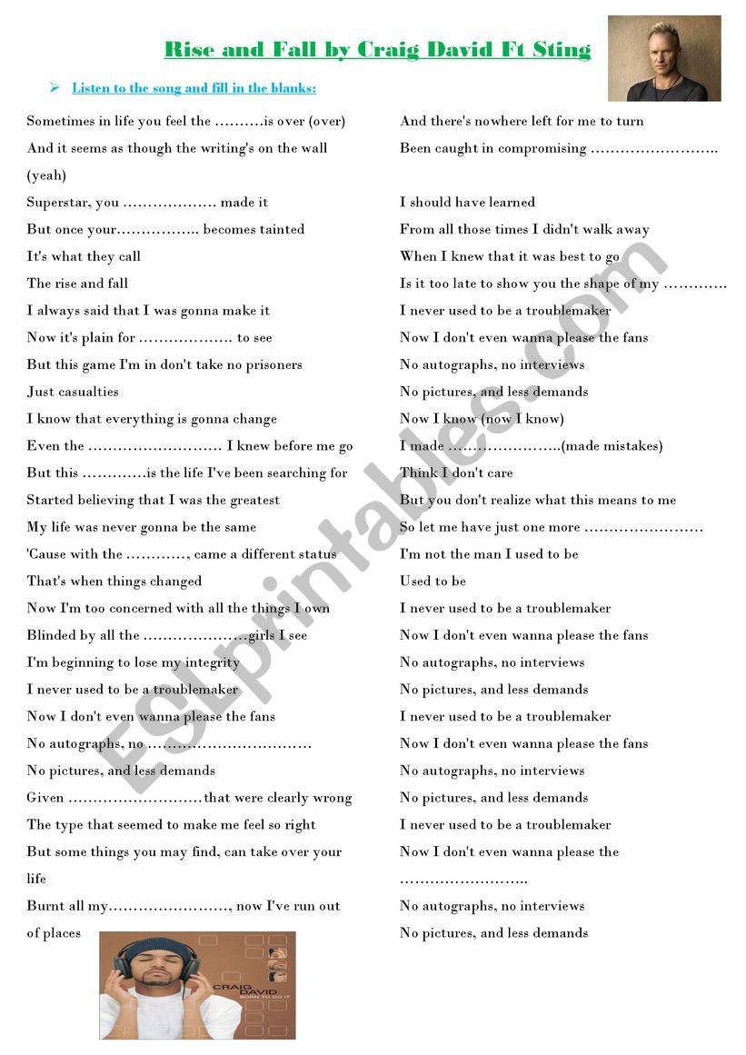 rise and fall by craig david worksheet