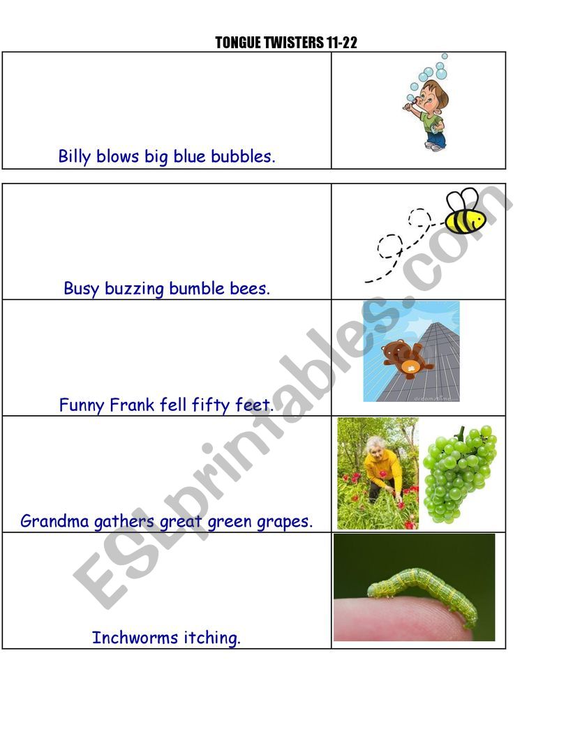 TONGUE TWISTERS worksheet