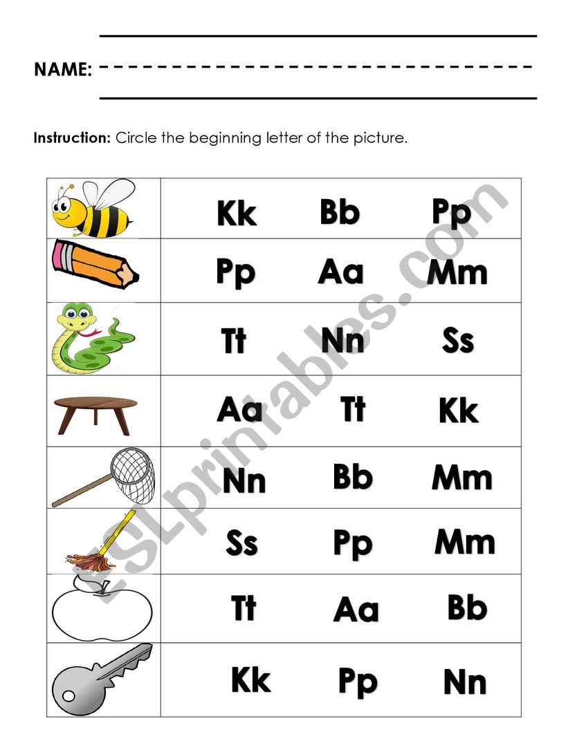 Beginning Sounds worksheet