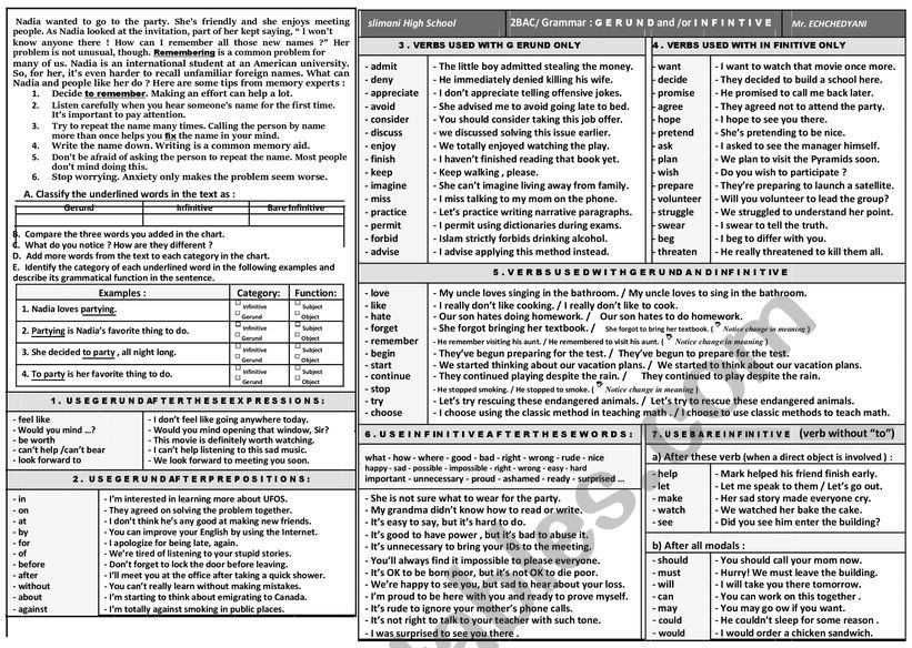 gerund and infintive lesson worksheet