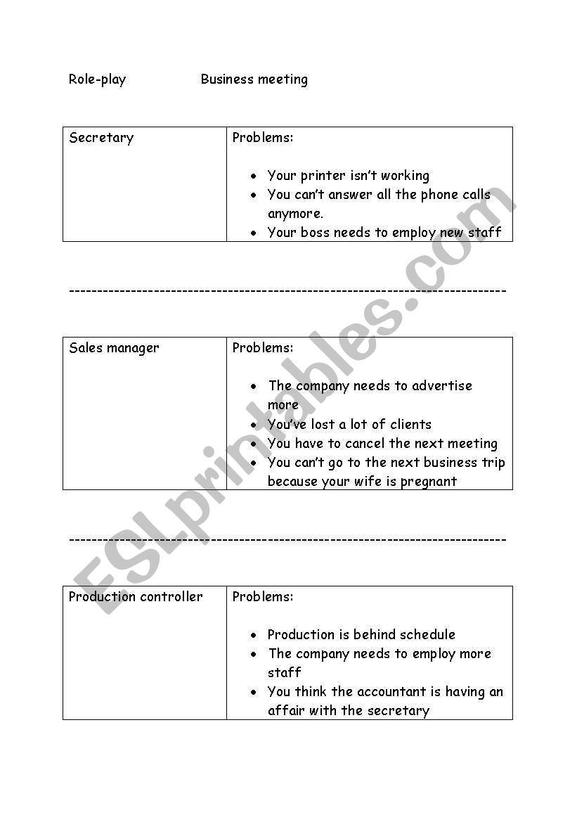 business role-play worksheet