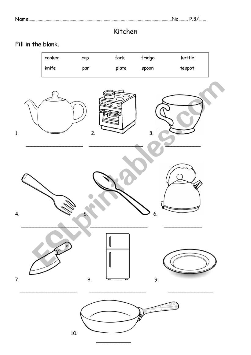 Kitchen worksheet