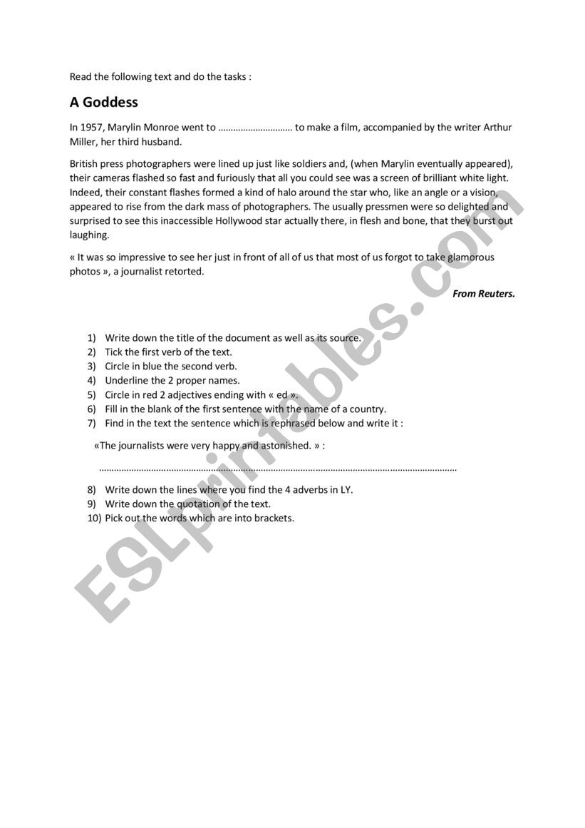 Test on instructions worksheet