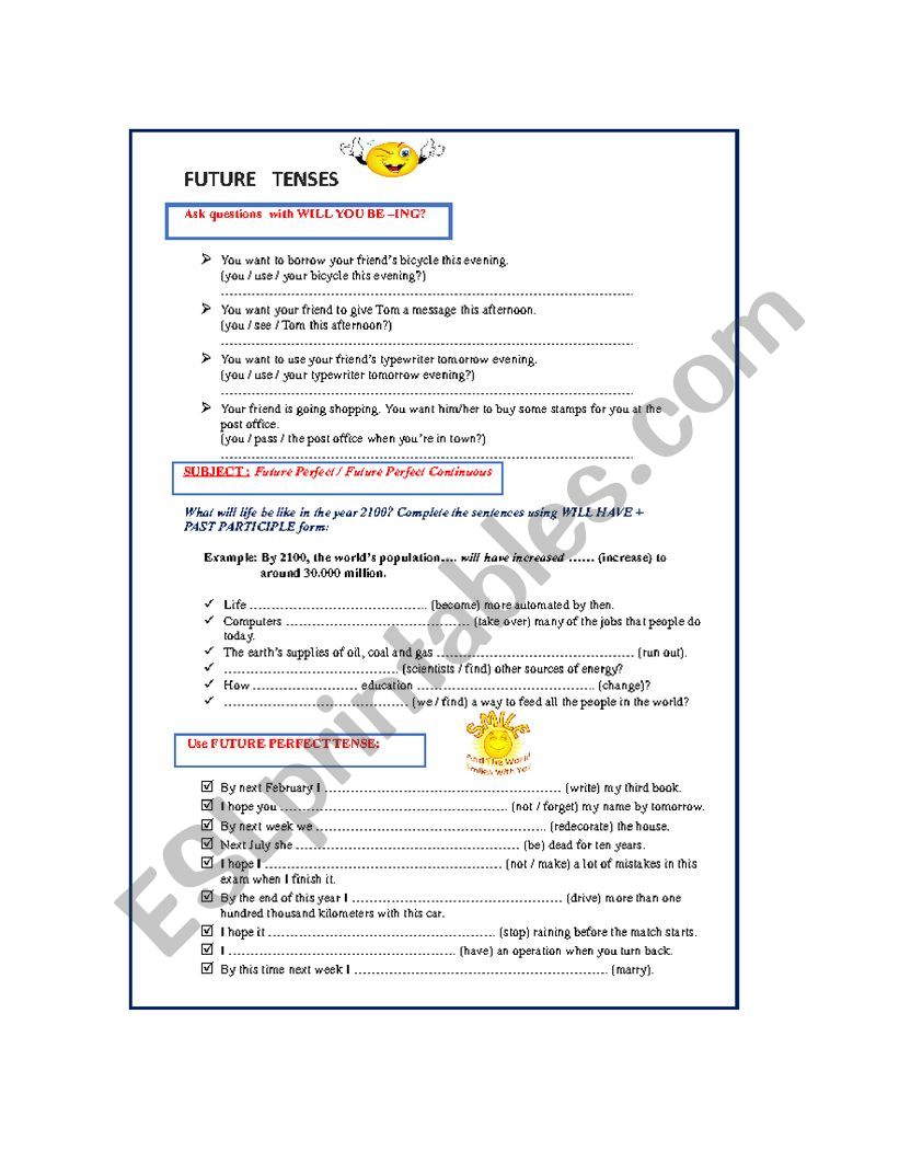 future perfect worksheet worksheet