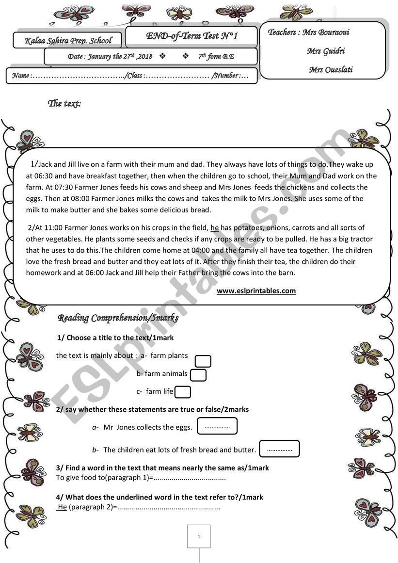 end of term 7 worksheet