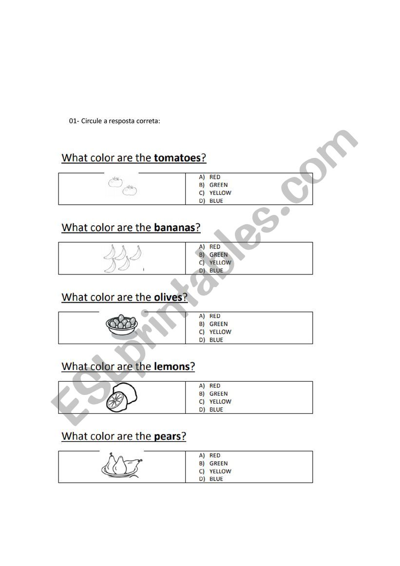 colors worksheet