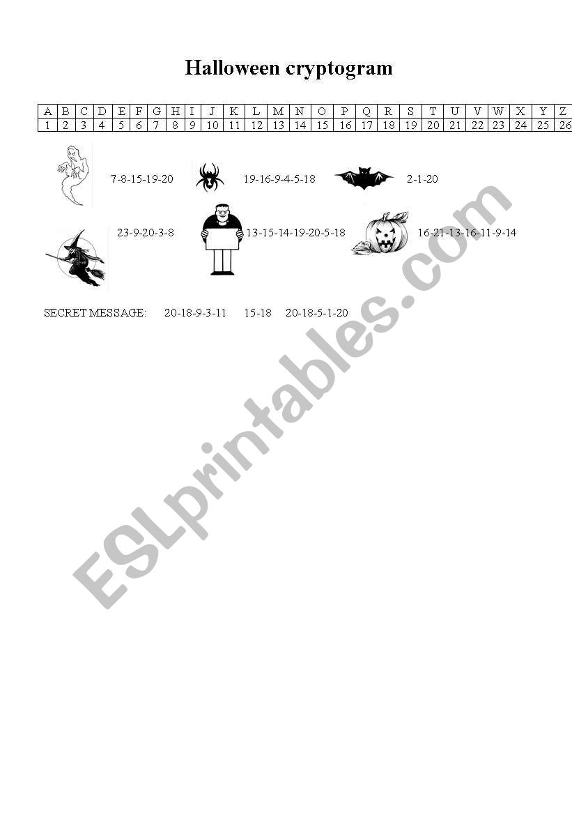 Halloween cryptogram worksheet