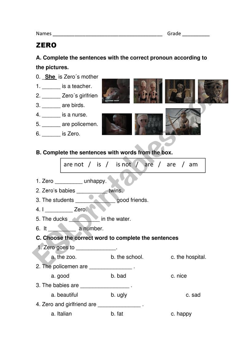 Zero - Test to assess the Verb To Be based on a video