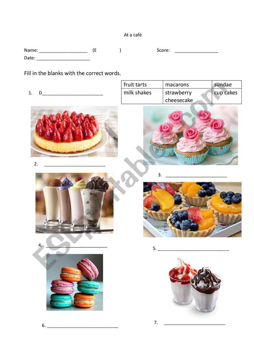 Dessert worksheet