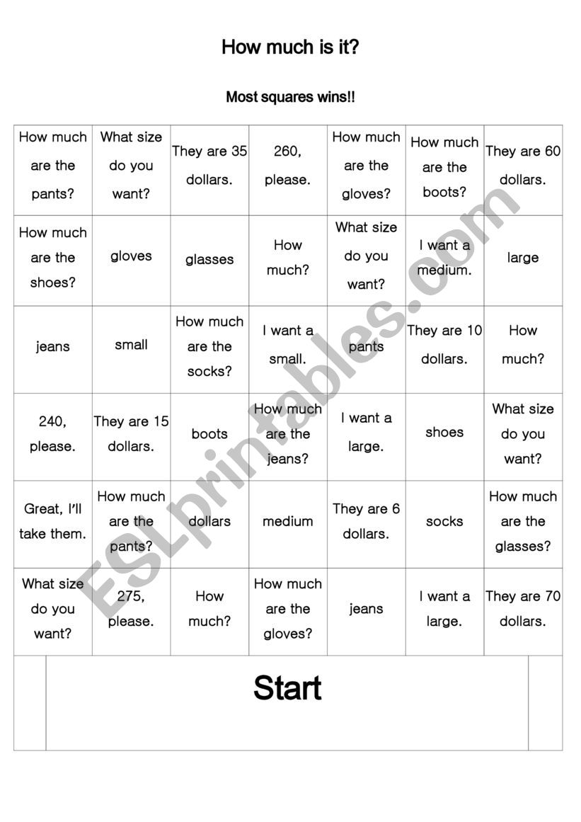 How much is it? - Flick game worksheet