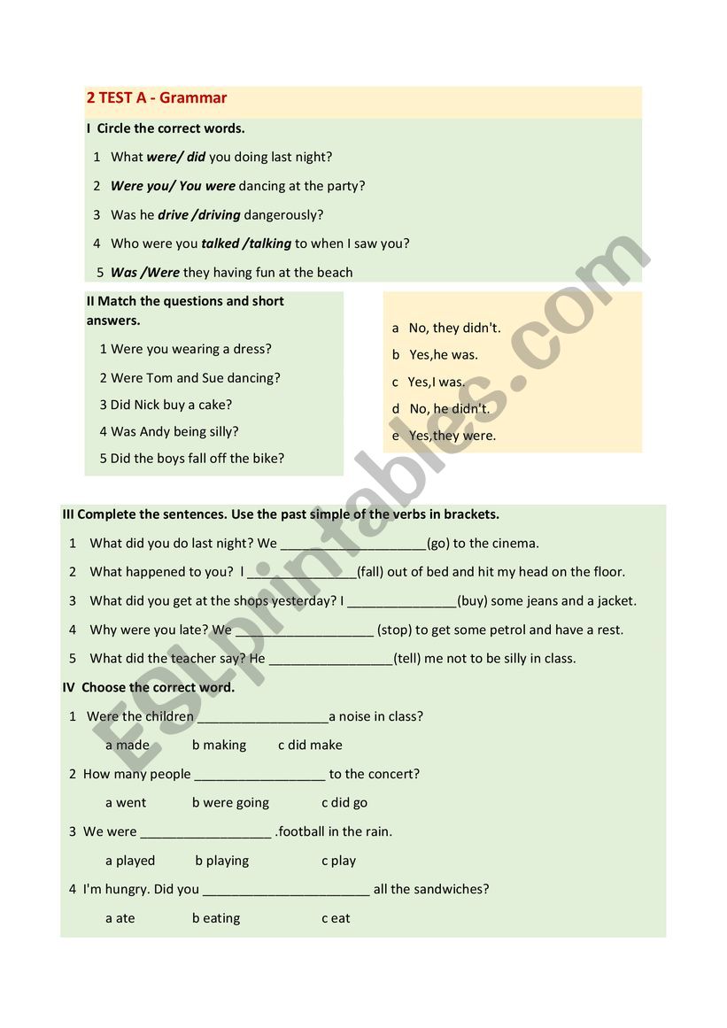 2 TEST A - grammar worksheet
