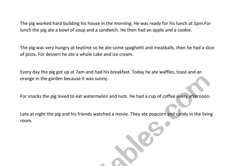 Feed the pig worksheet