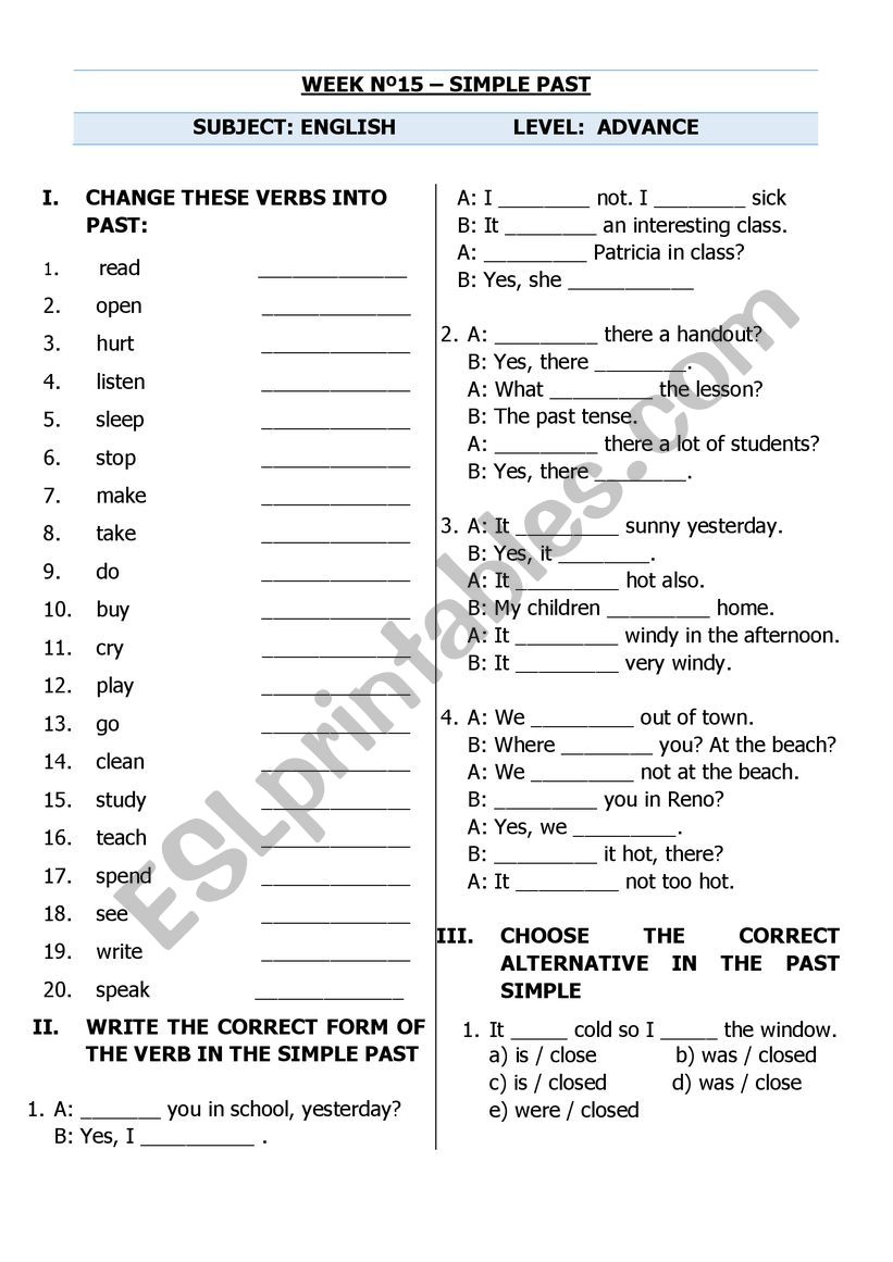 PAST SIMPLE 1 worksheet