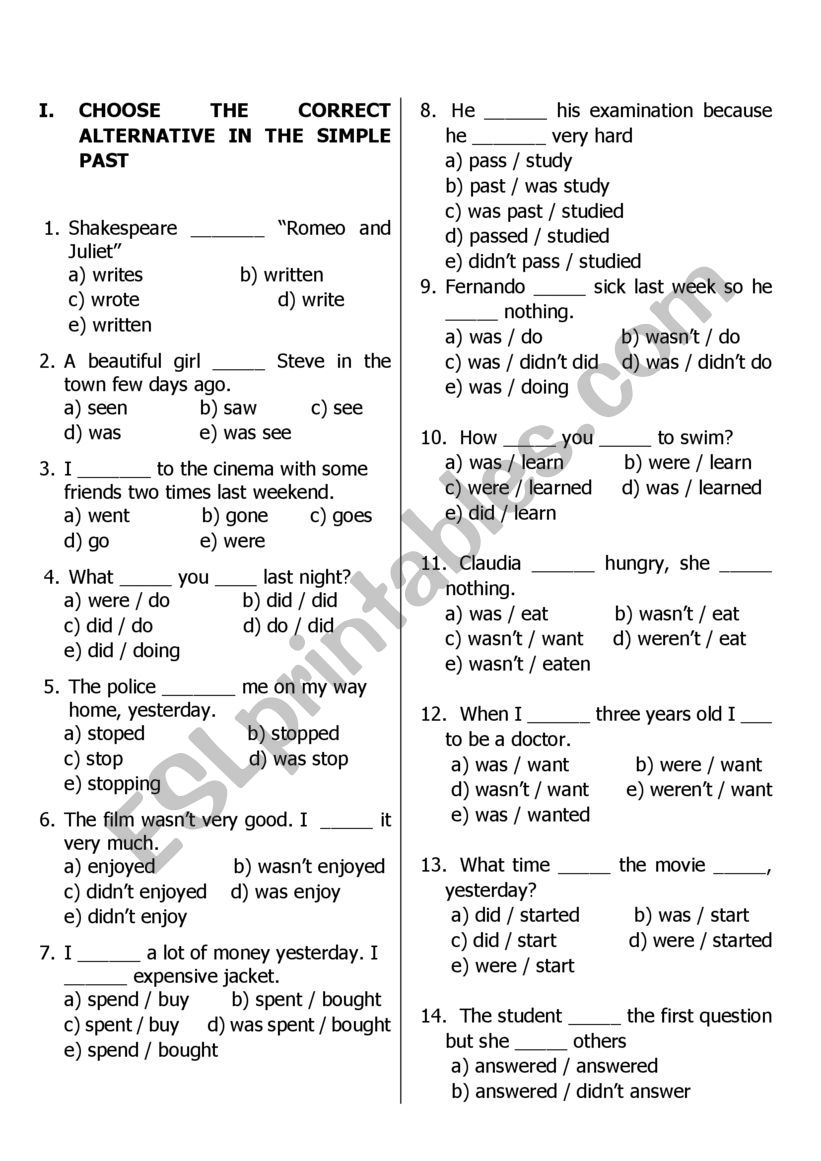 SIMPLE PAST 2 worksheet