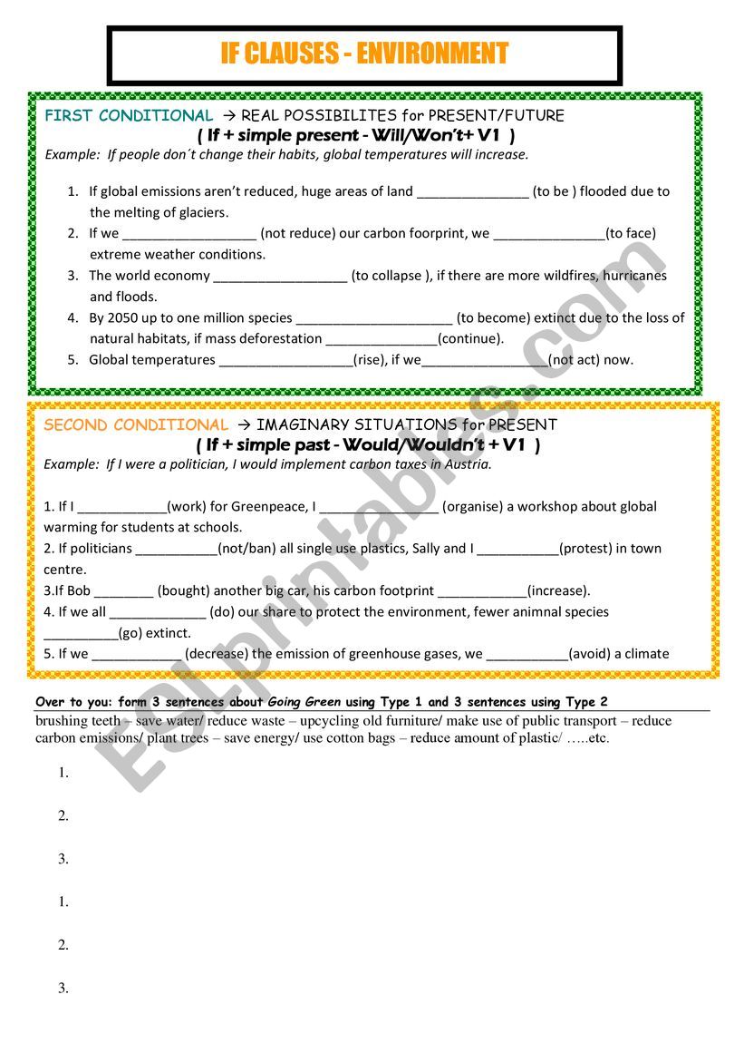 Conditionals (environment)  worksheet