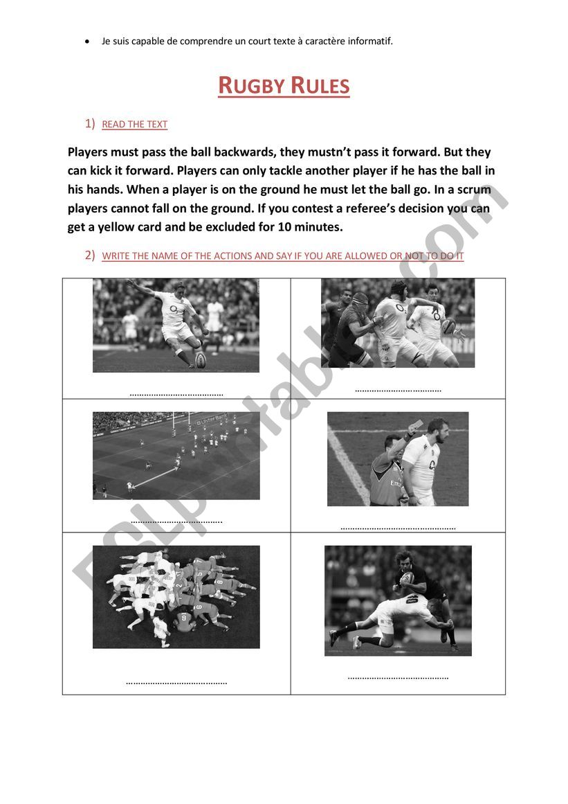 rugby rules worksheet