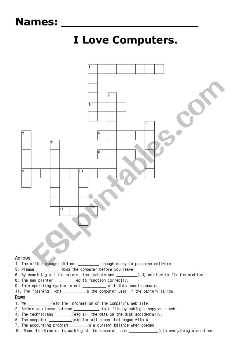 Vocabulary Puzzle: Computers and Internet