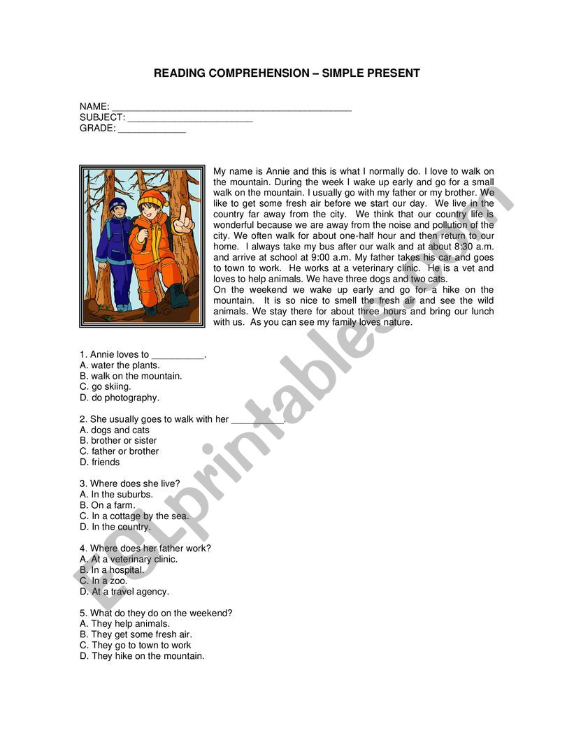 READING COMPREHENSION â€“ SIMPLE PRESENT