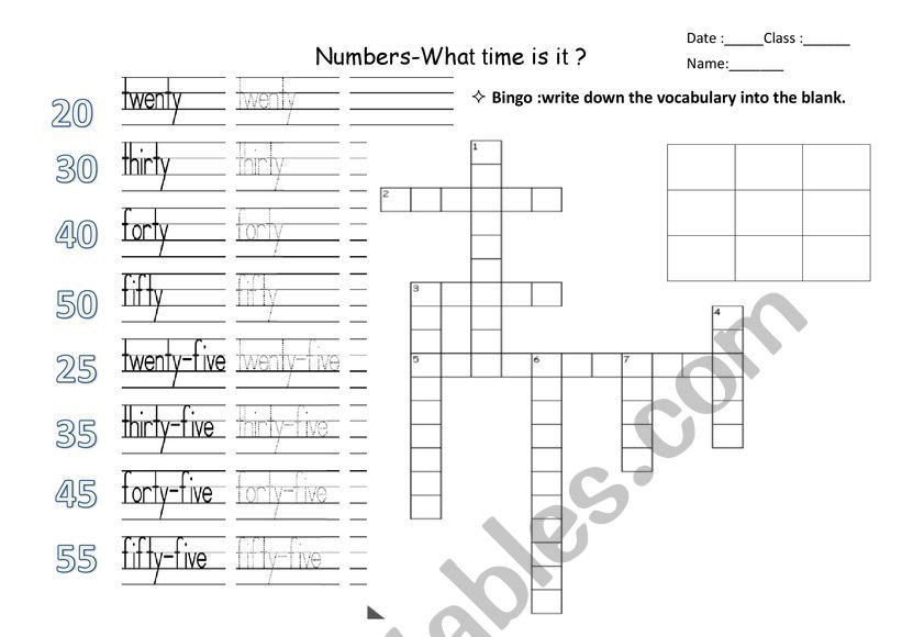 numbers-what time is it? worksheet