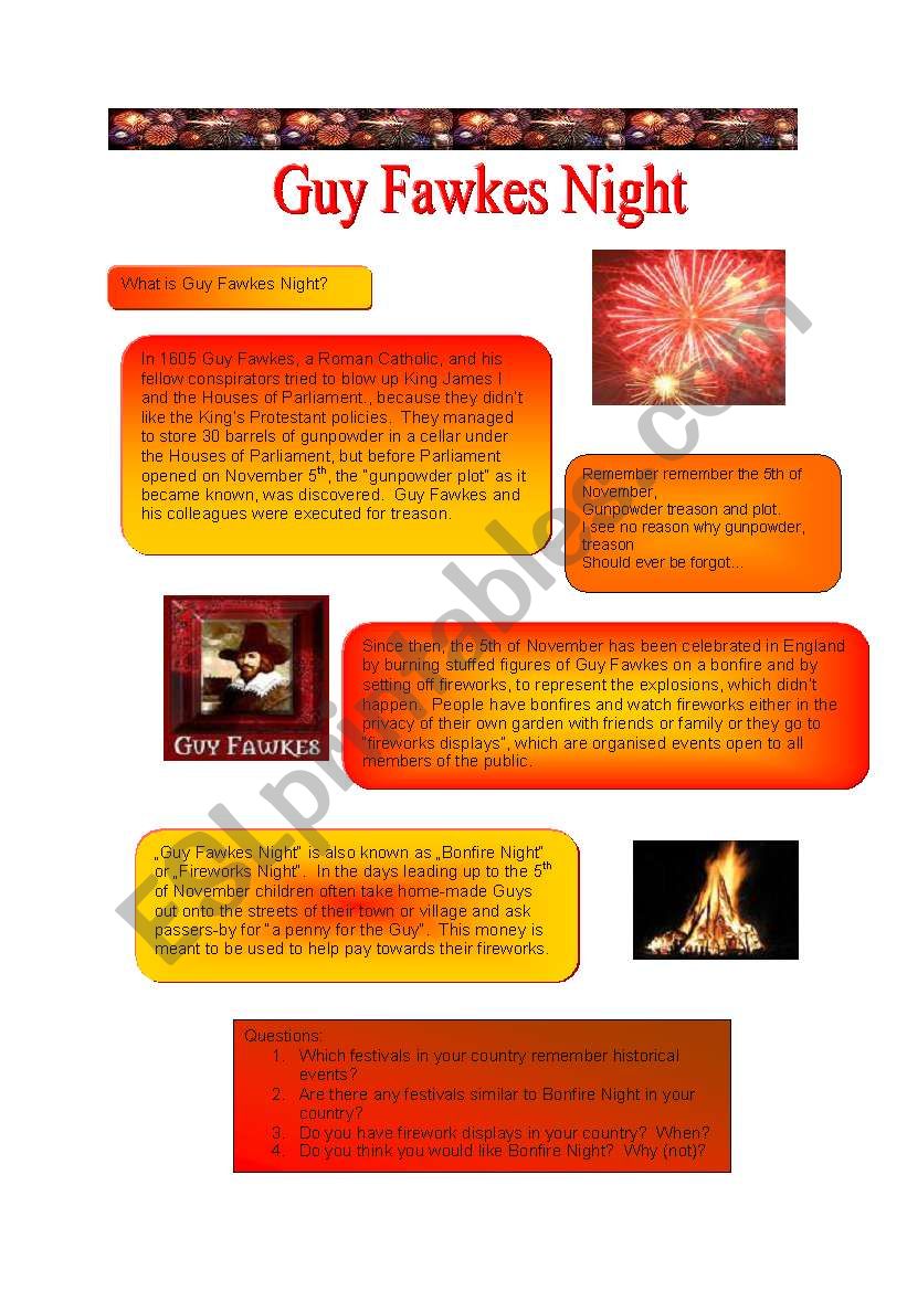 Guy Fawkes Night worksheet