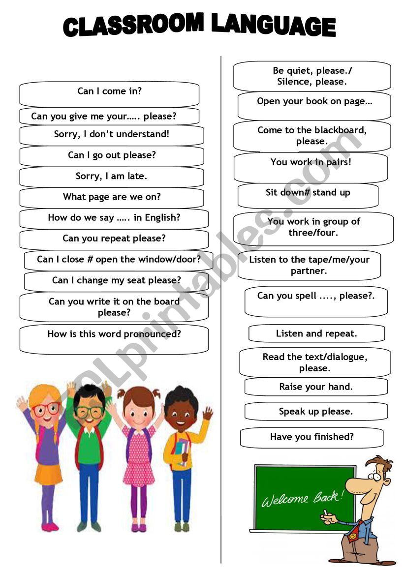  classroom language worksheet