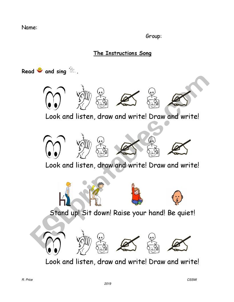 Instructions Song worksheet