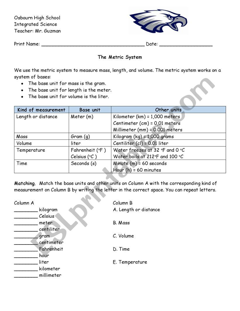 Units of measurement worksheet