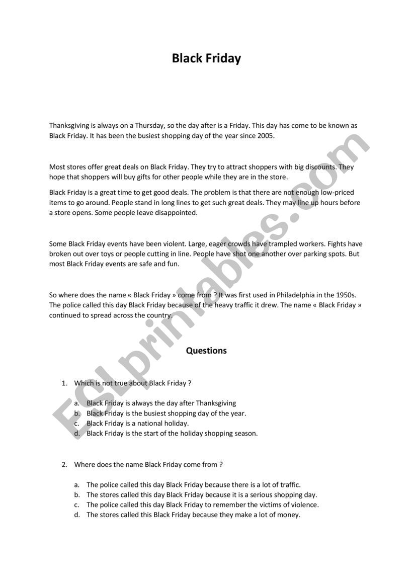 Black Friday worksheet