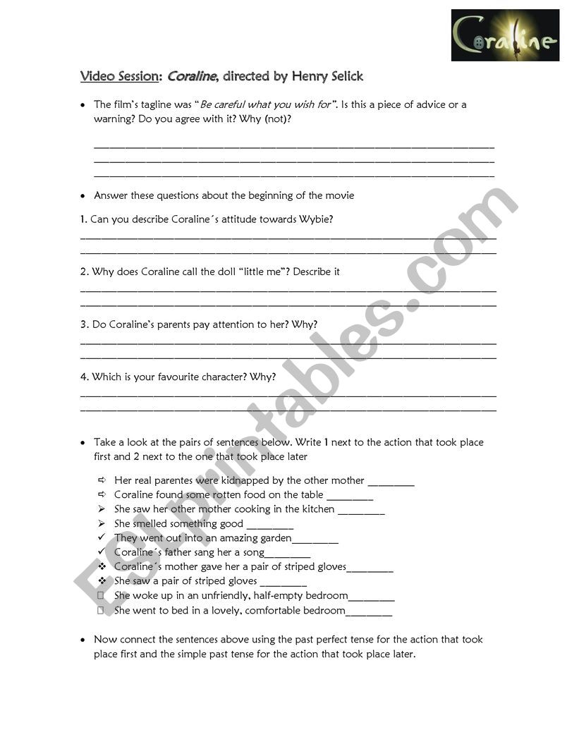 Coraline worksheet