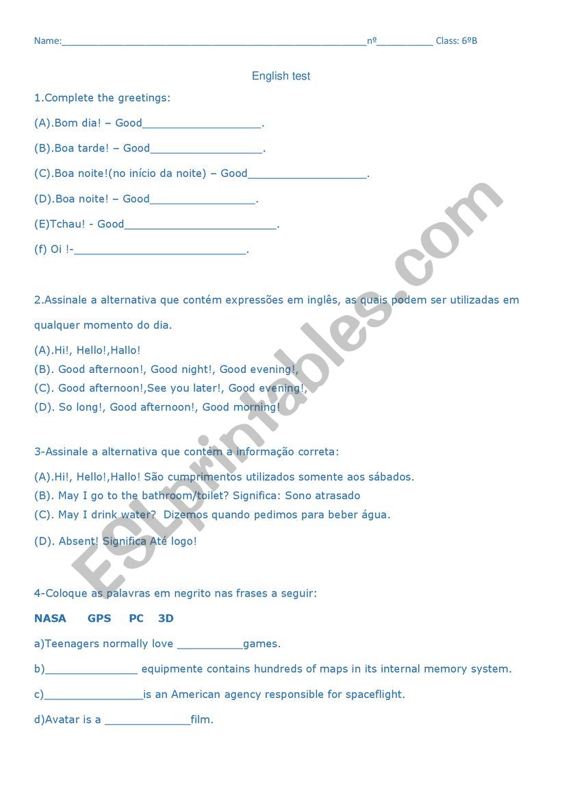 test english- congratulations worksheet