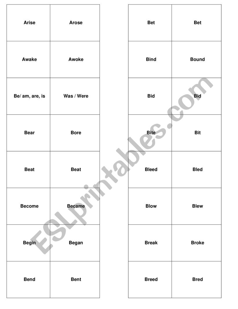 Irregular verbs worksheet