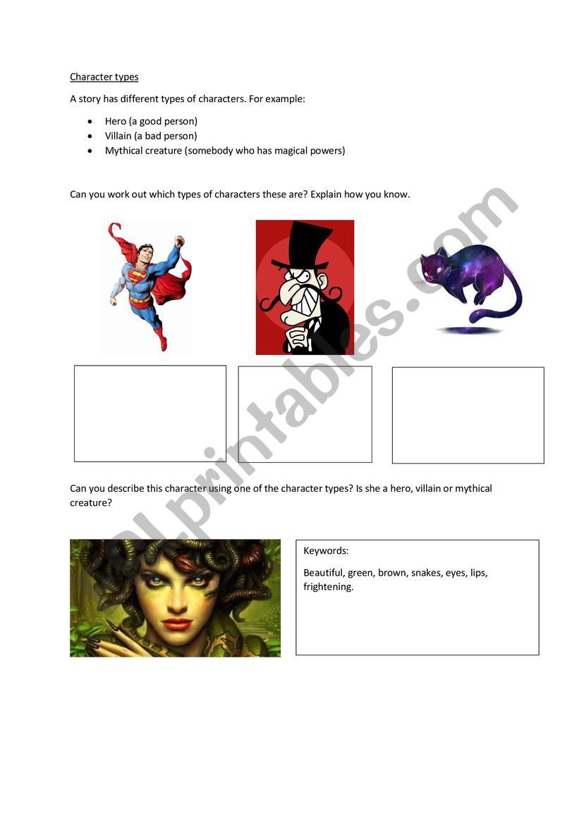 Character Types worksheet