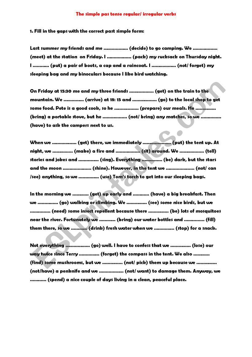 the simple past tense worksheet