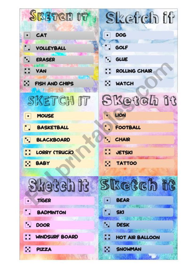 Sketch it - Game - Set 1/4 worksheet