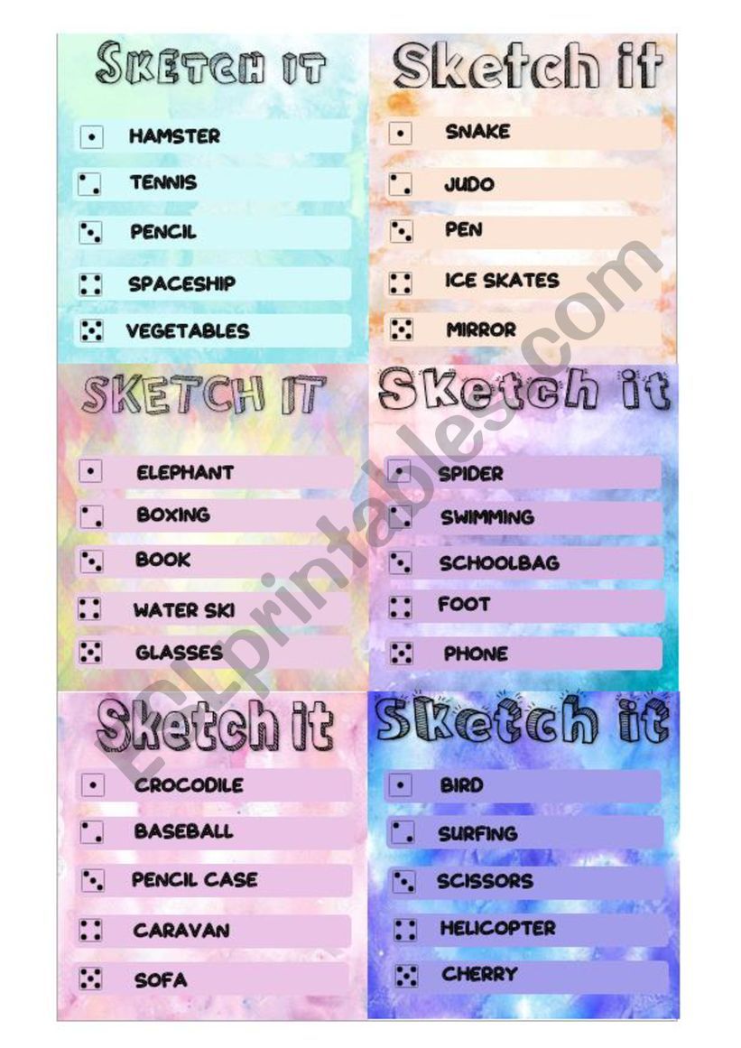 Sketch it - Game - Set 2/4 worksheet