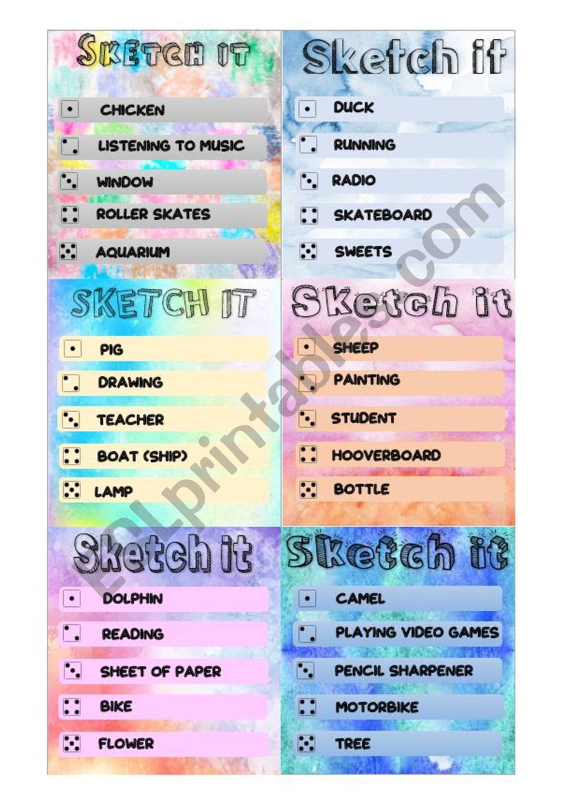 Sketch it - Game - Set 3/4 worksheet