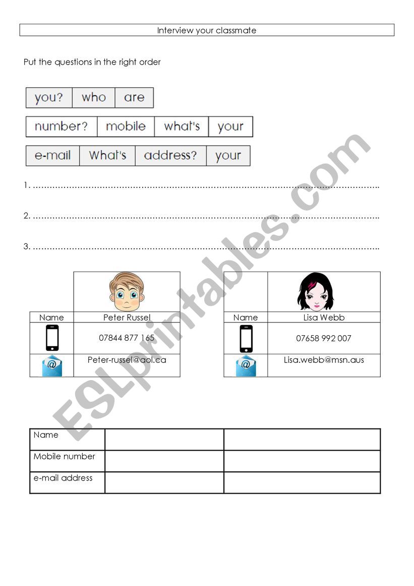 interview your classmate worksheet