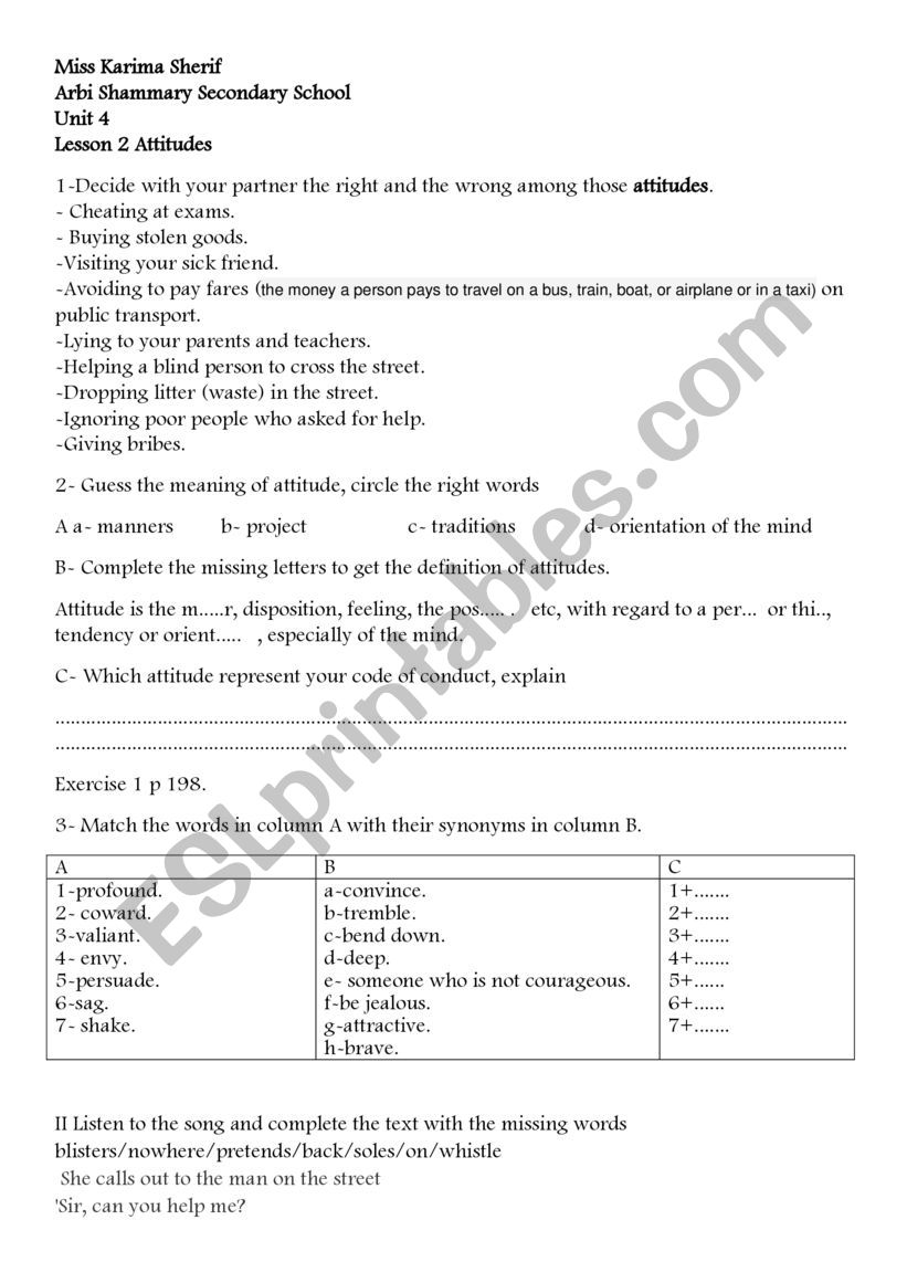 life issues worksheet