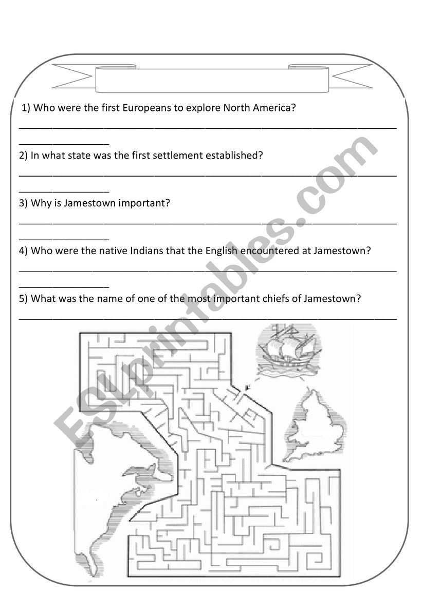 Colonization of the USA worksheet
