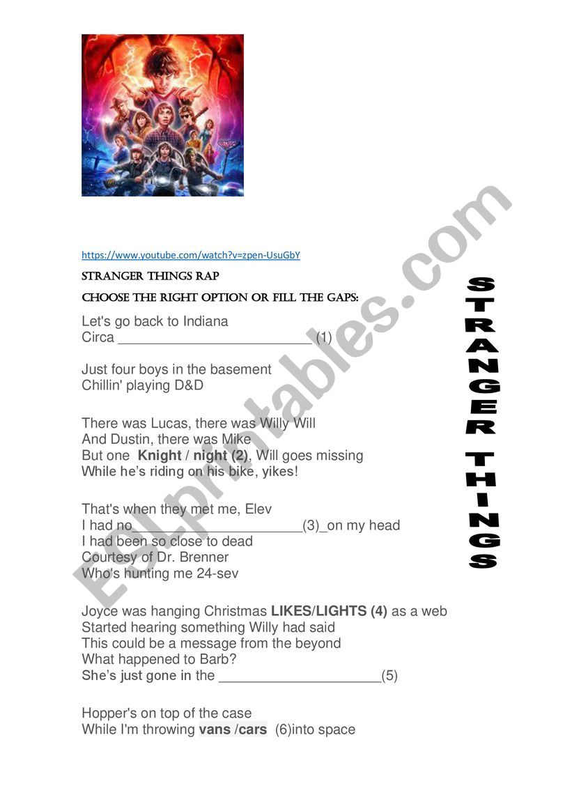 STRANGER THINGS RAP worksheet