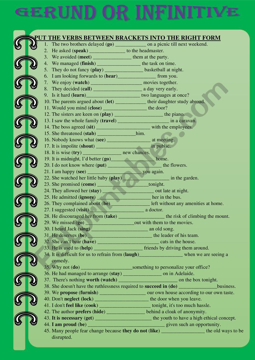 GERUND OR INFINITIVE worksheet