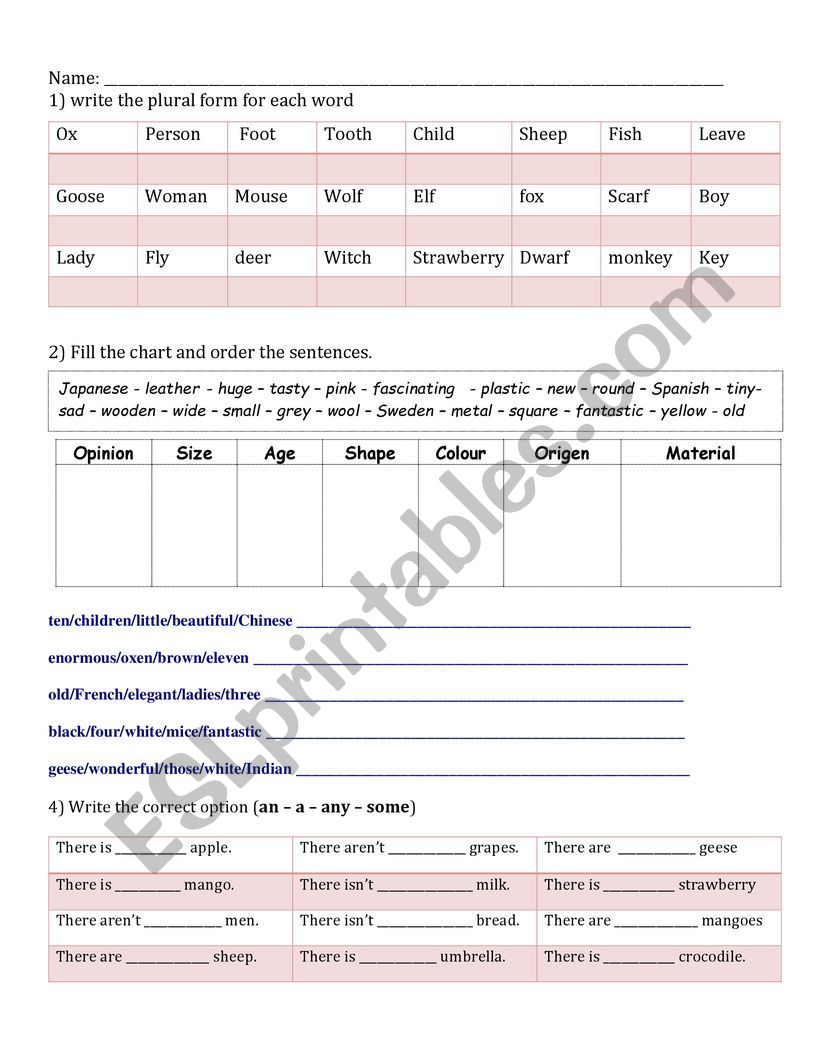 plurals worksheet