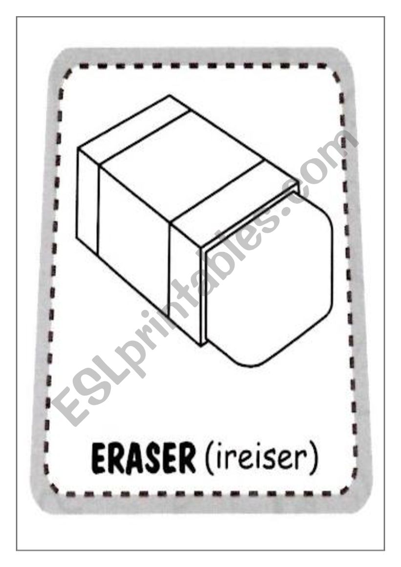 School objects flashcards for coloring