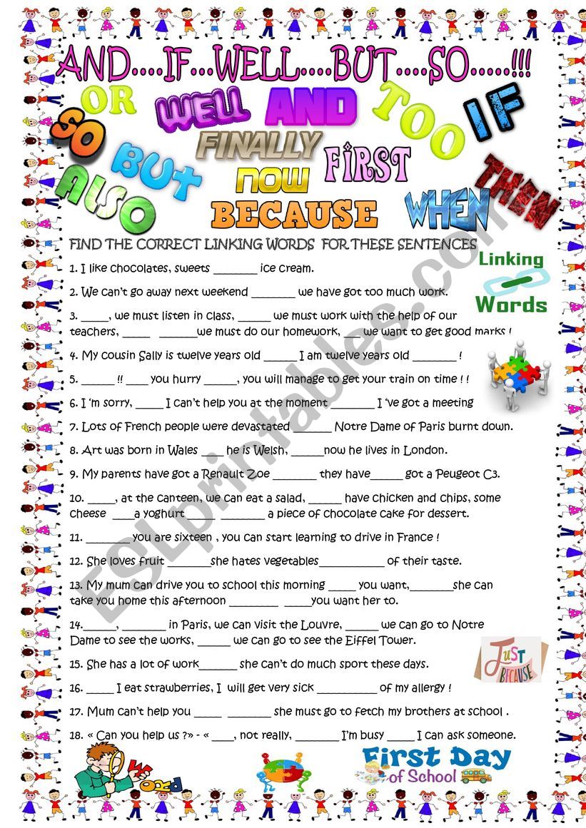 Linking words for young learners with key