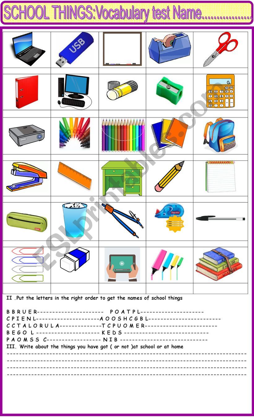 School things vocabulary test or activity