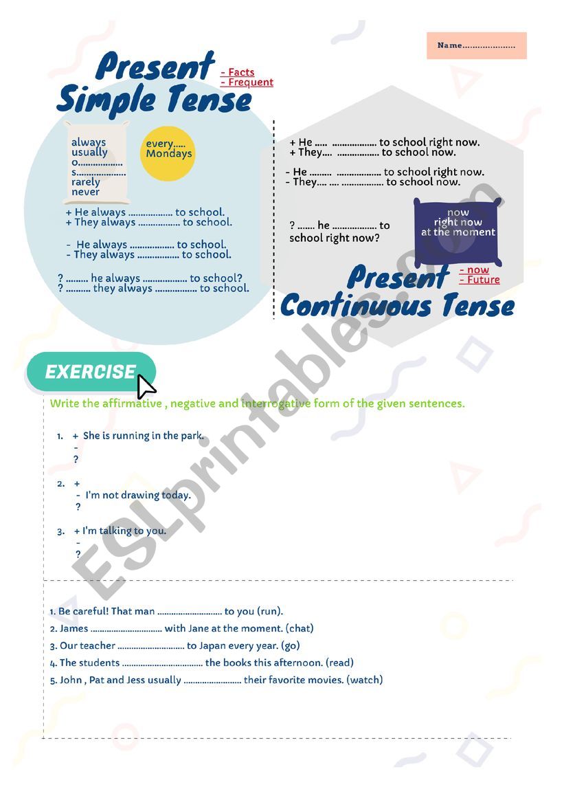 Simple Tense Continuous tense worksheet