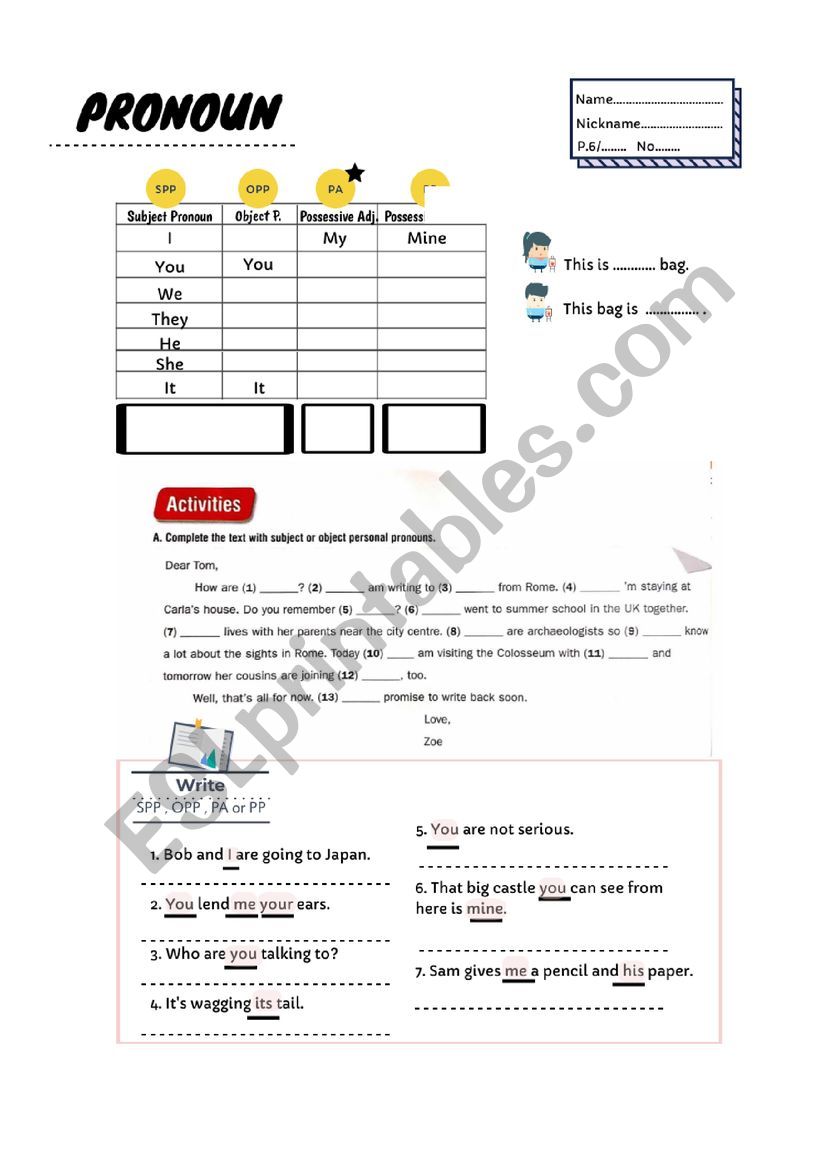 PRONOUN worksheet